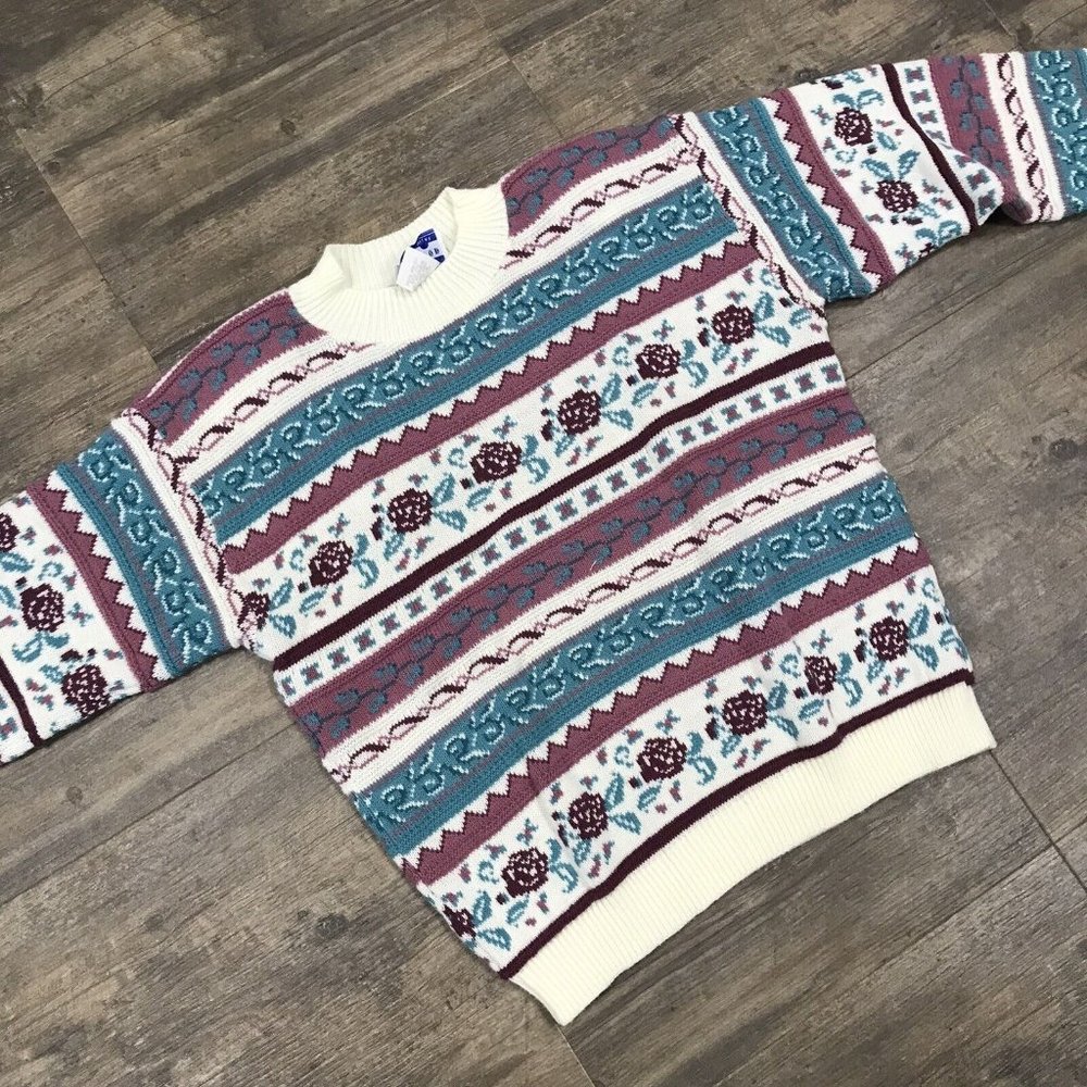 Vintage Cape Cod Sportswear Women Crew Sweater Size Large Flowers Floral